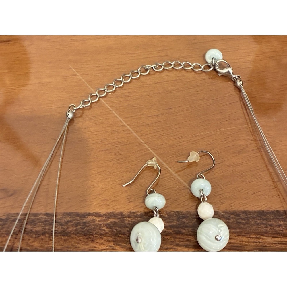 Beautiful Blue & White Multi Strand Beaded Necklace & Earring Set Coastal Boho - Picture 5 of 12